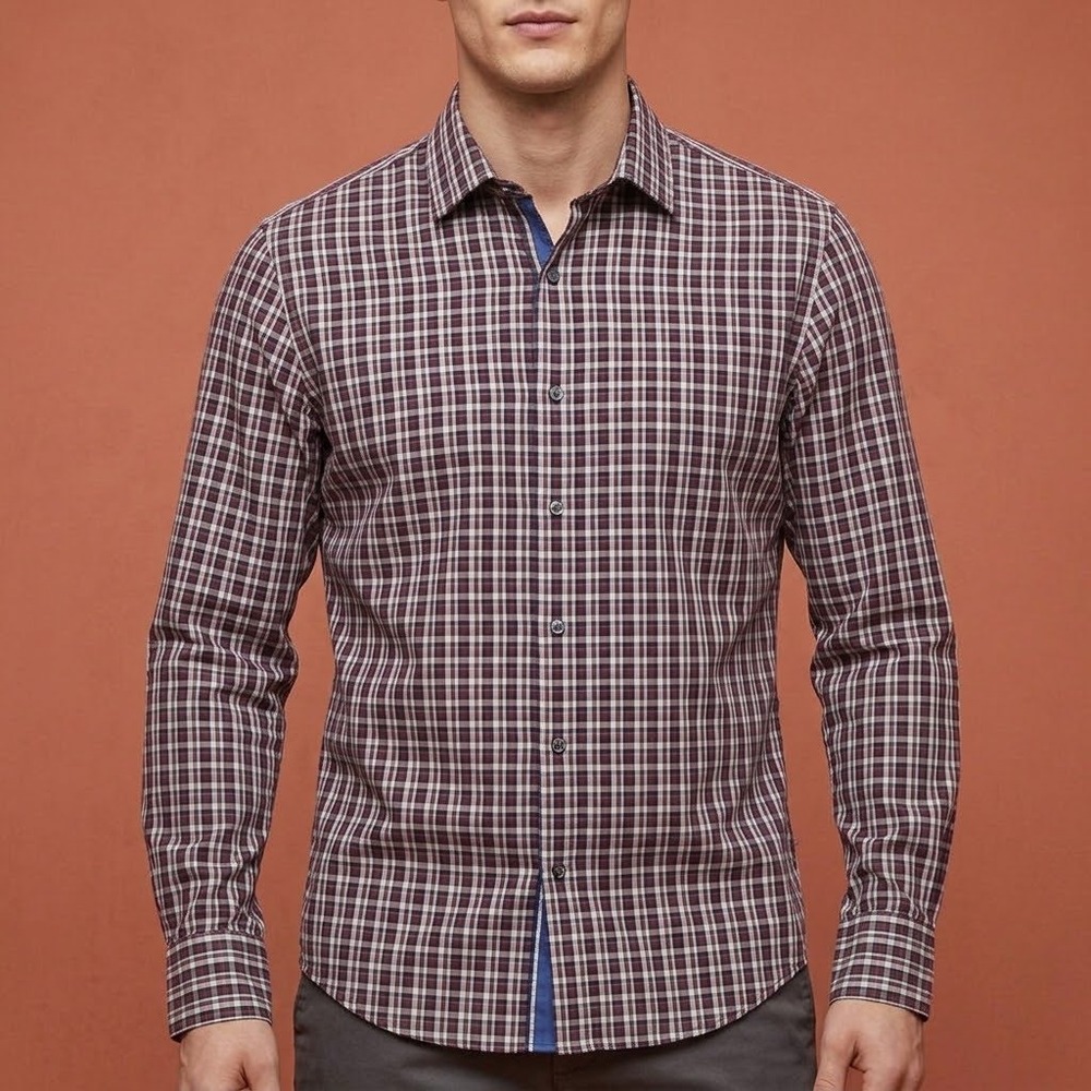 Banana Republic Mens L Plaid Long Sleeve Button Down Shirt Slim Blue Orange EUC
